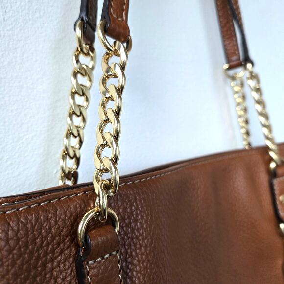 Michael Kors NEW Jet Set Pebbled Leather Mocha Brown Tan Tote Bag Gold Chain NWT - Picture 9 of 15